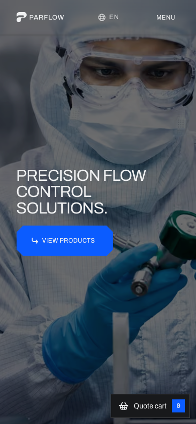 Parflow Engineering homepage on a phone